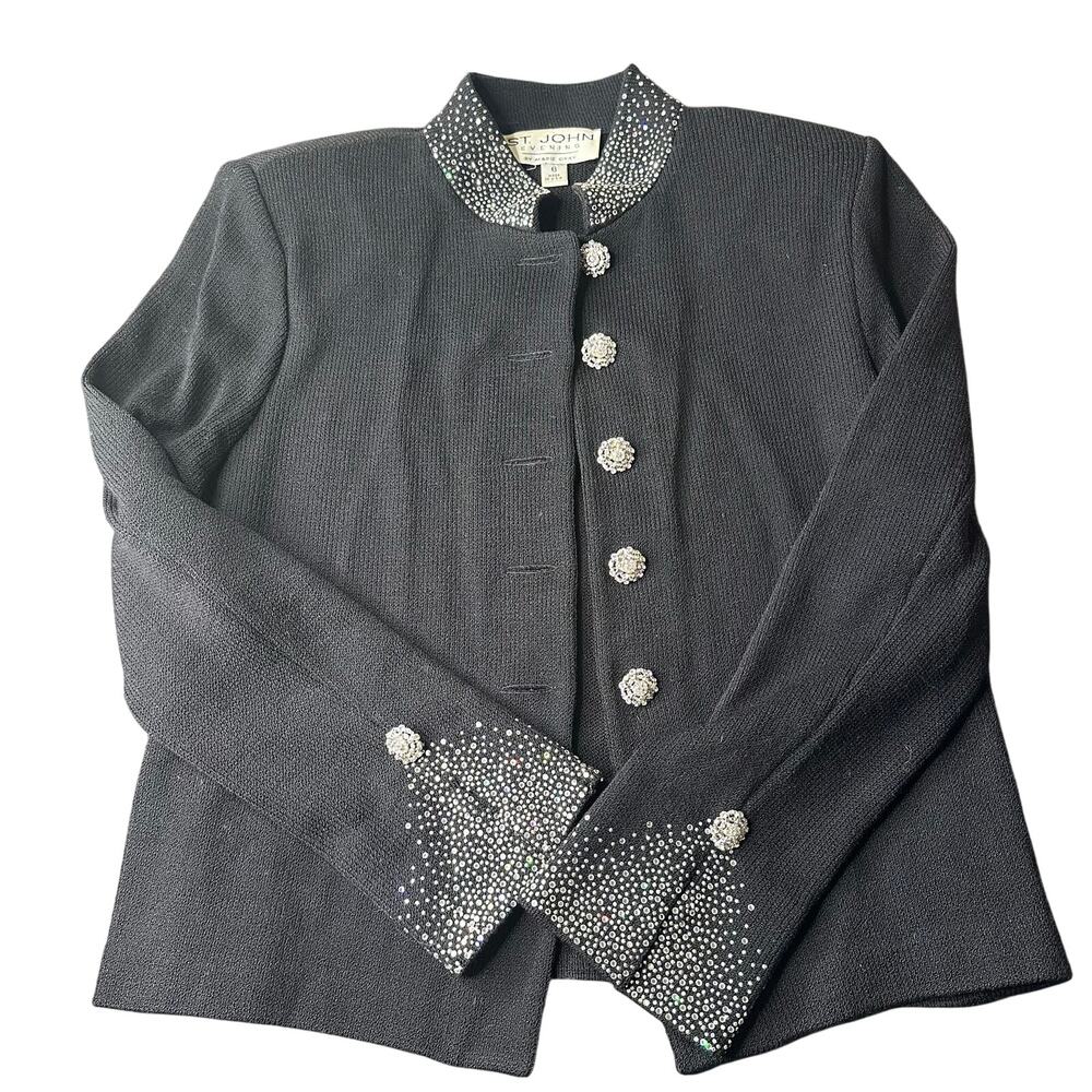 St. John Women’s Size 6 Black Beaded Bedazzled Cardigan Blazer Vintage